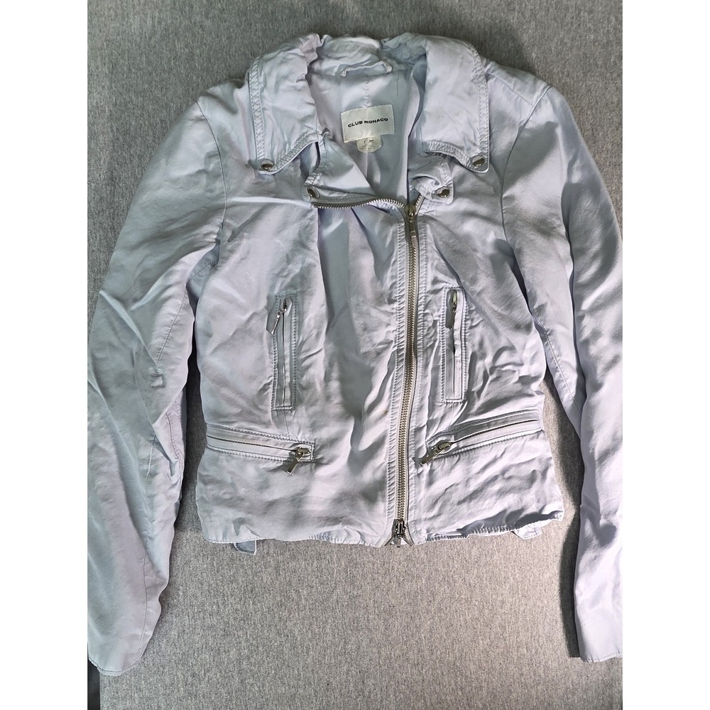 Club Monaco Womens Four Pocket Motorcycle Jacket Powder Blue  PS